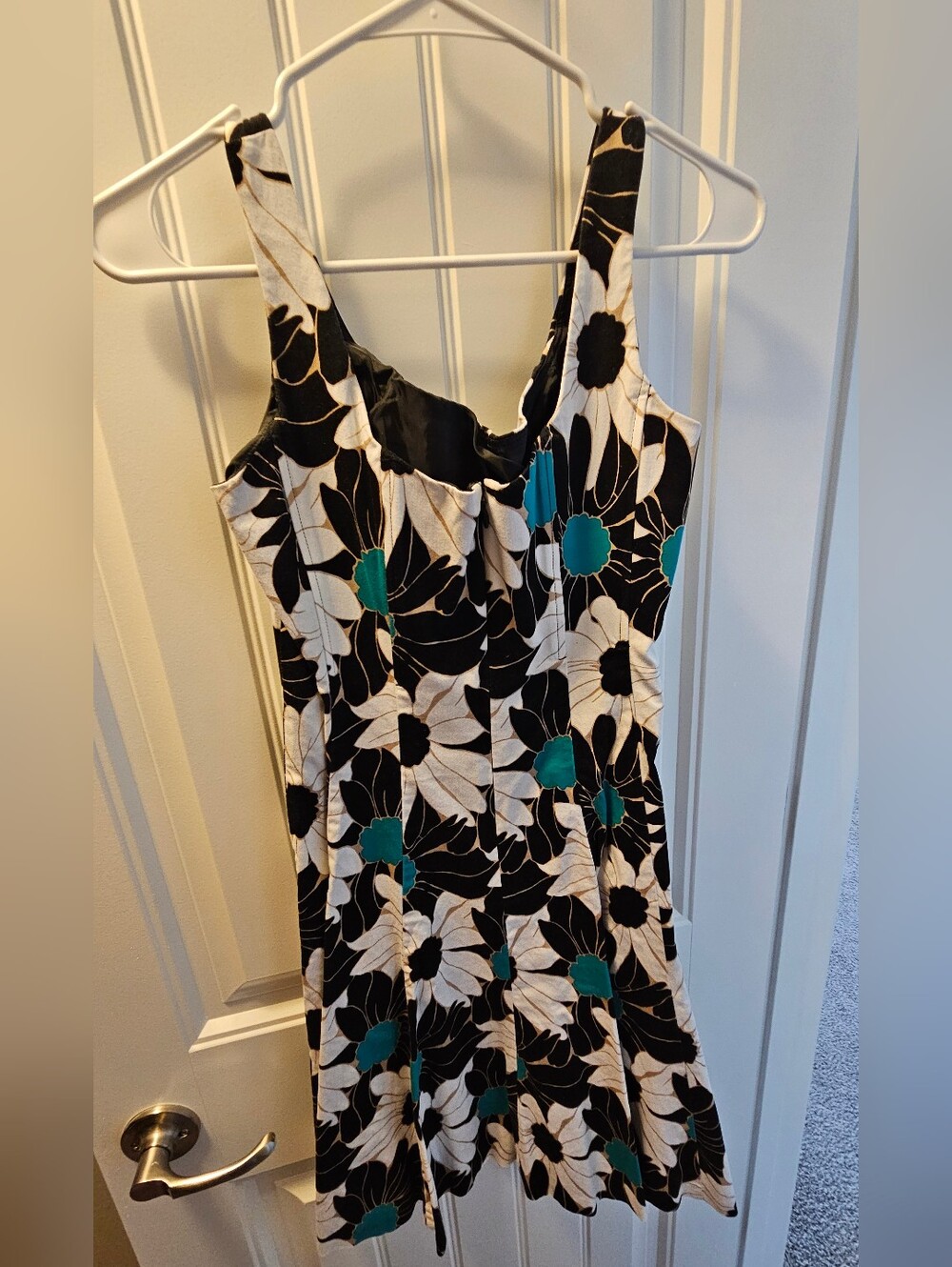 Nine West Black White Floral Maxi Dress with Teal Accents